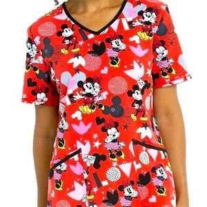 Valentine's Scrub V Neck Disney Top- Size XL - Nurse Medical Dental Veterinary